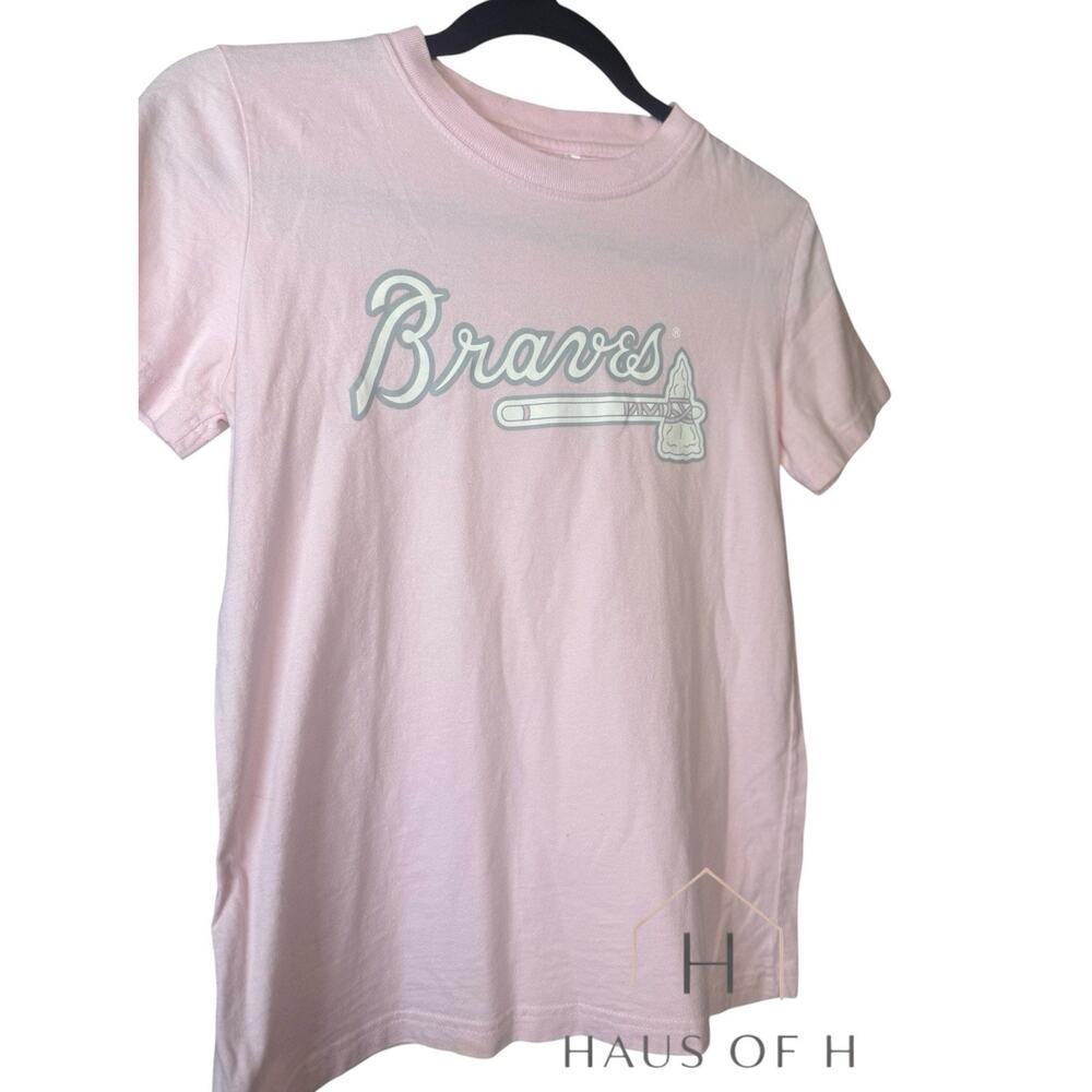 Girls Pink ATLANTA BRAVES Francour T SHIRT BASEBALL MLB Fitted The Tee